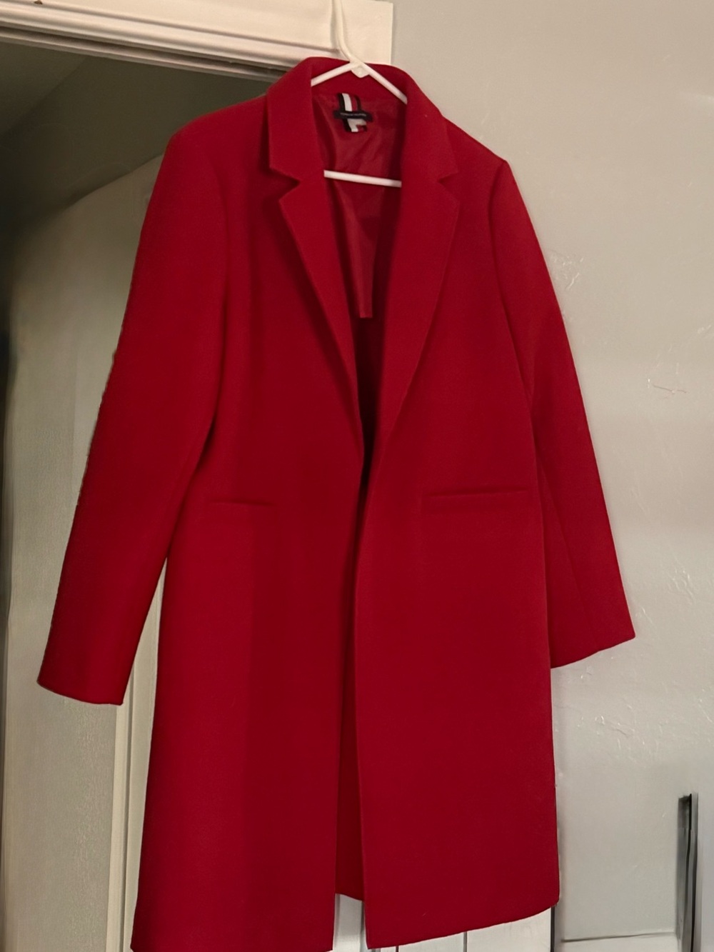 Tommy Hilfiger Red Long Single-Breasted Trench Coat size L